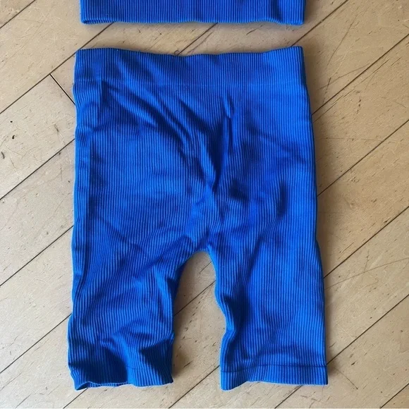 Zara Blue Ribbed Matching Workout Set - Picture 3 of 9